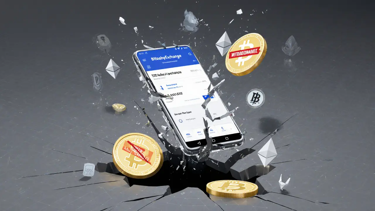 A smartphone screen showing a fake 8,000 USDT bonus with crypto coins falling into a black hole, rendered in low-poly geometry.