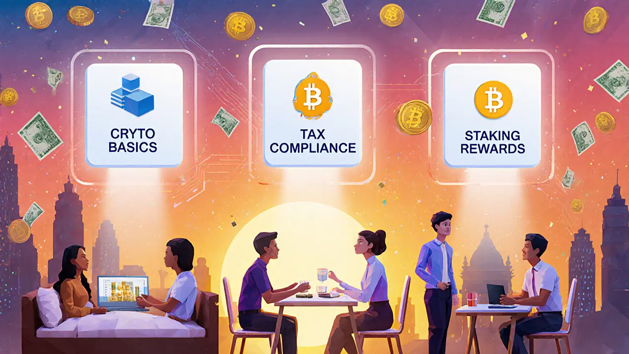 Educational crypto modules lighting up diverse Indian users in everyday settings.