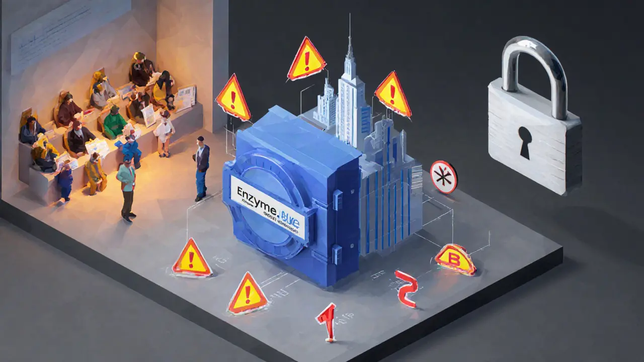 Low poly scene of Enzyme governance, risks, and institutional white‑label service.