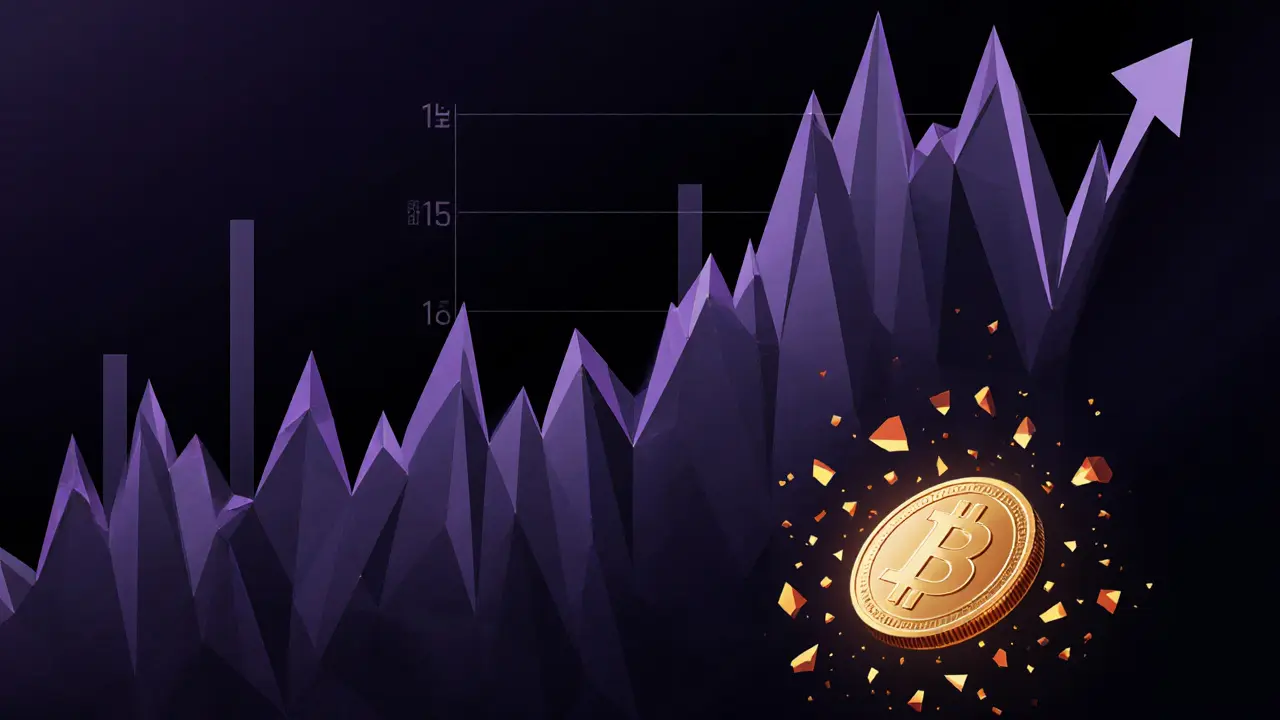 Low-poly scene showing a falling SCAT coin over a volatile market graph.