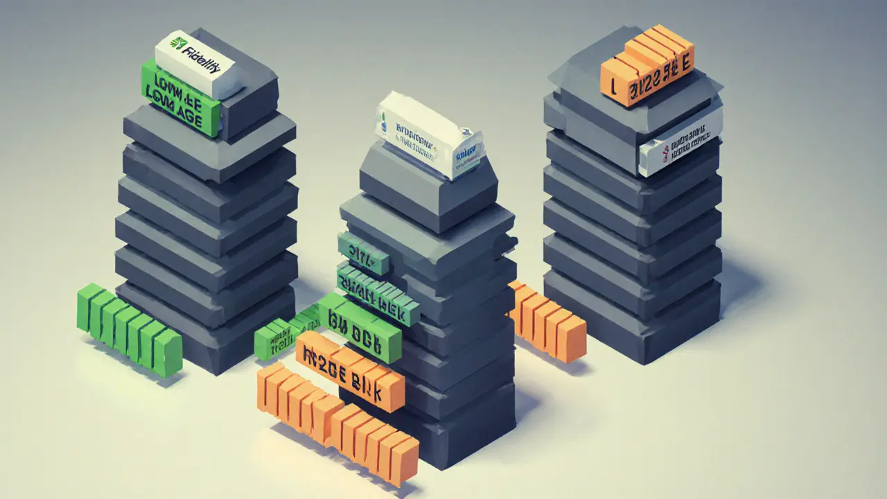 Three brokerage towers with tiered polygon bars showing different margin interest rates.