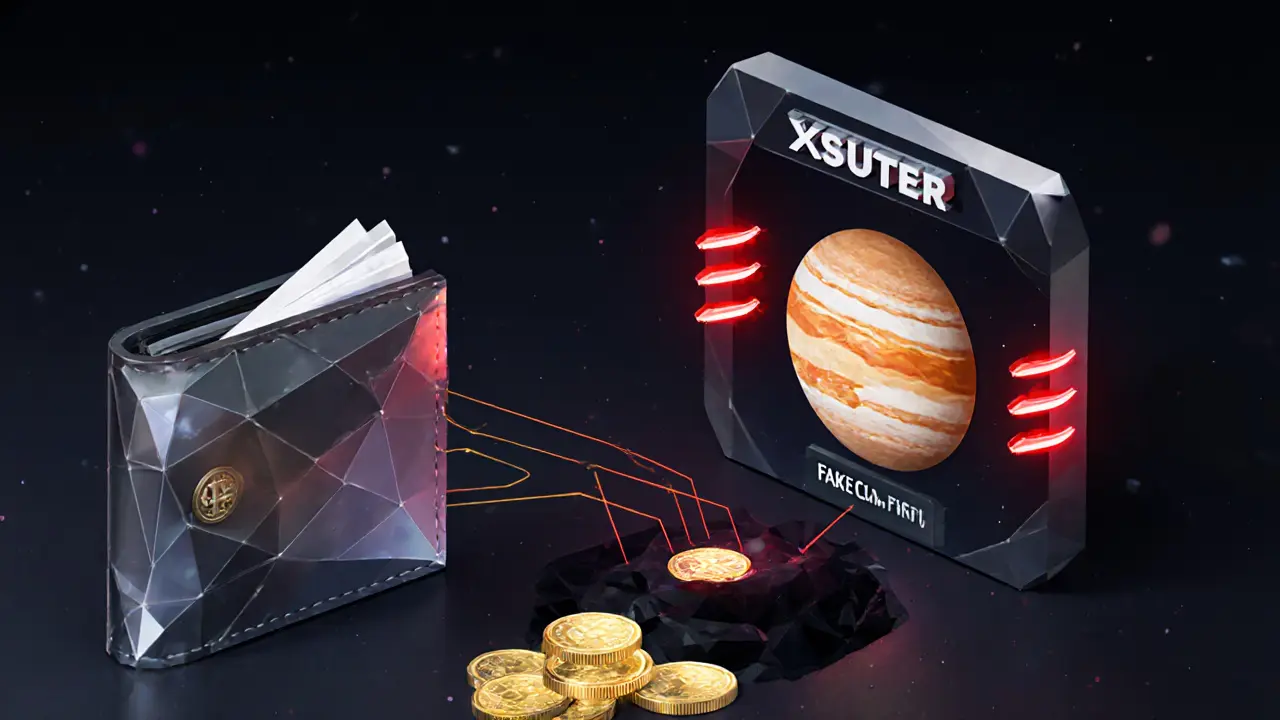 A wallet being drained by a fake XSUTER claim site with malicious contract lines.