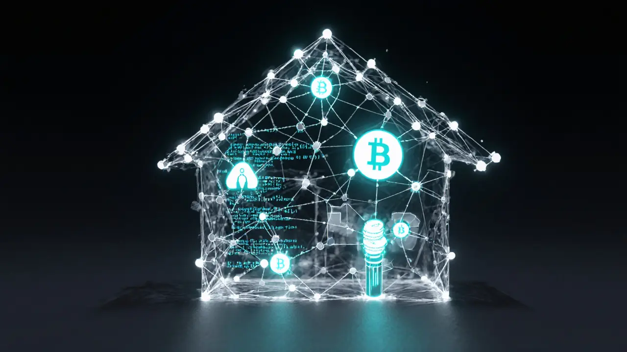 Global investors connected by a blockchain network, with USDC coins flowing to their wallets.