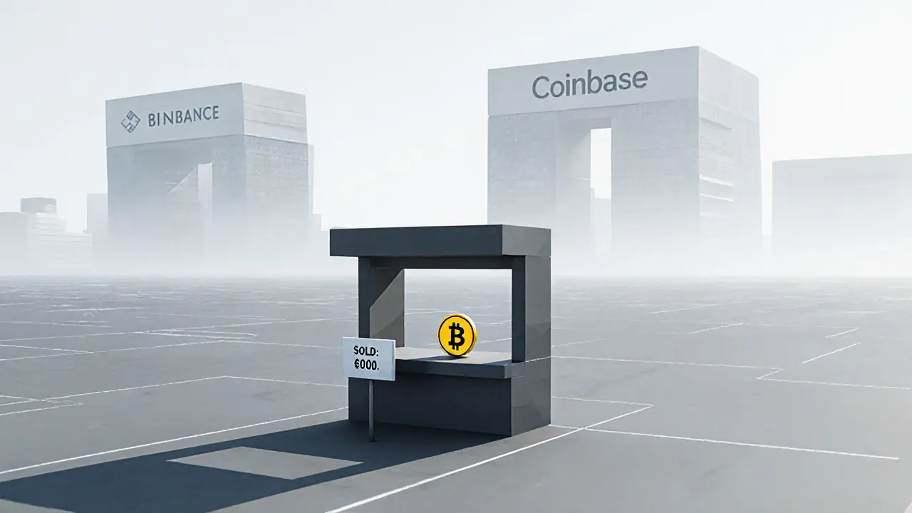 Isolated trading booth with a $INR token on counter, surrounded by vast empty digital space.