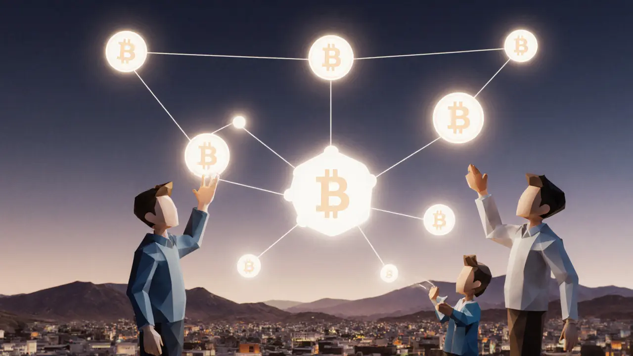 Network of people connected by digital USDT tokens across Argentina