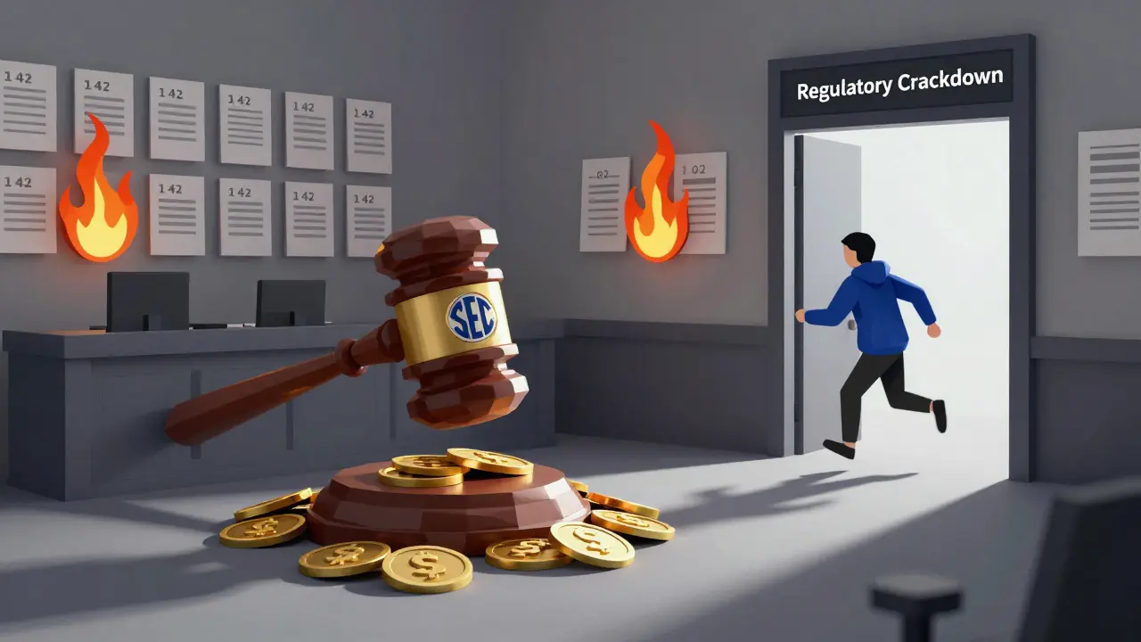 SEC gavel crushing social tokens as a creator escapes a regulatory crackdown.