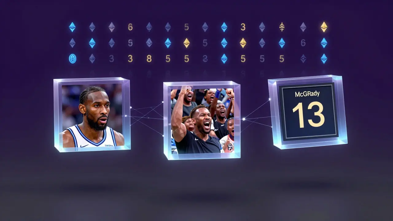 Three glowing mystery boxes with NFT traits floating in a digital space surrounded by 3,513 token particles.