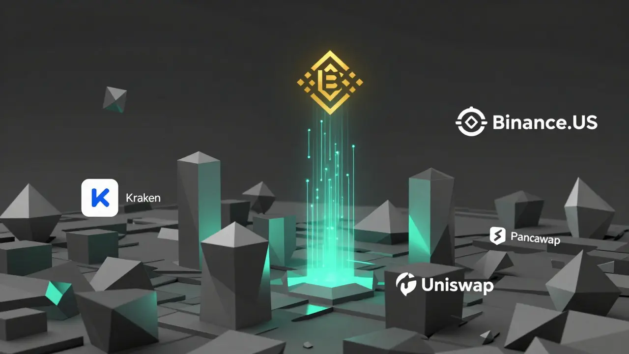 Centralized exchanges connected to IRS symbol, DEXs isolated in digital landscape.