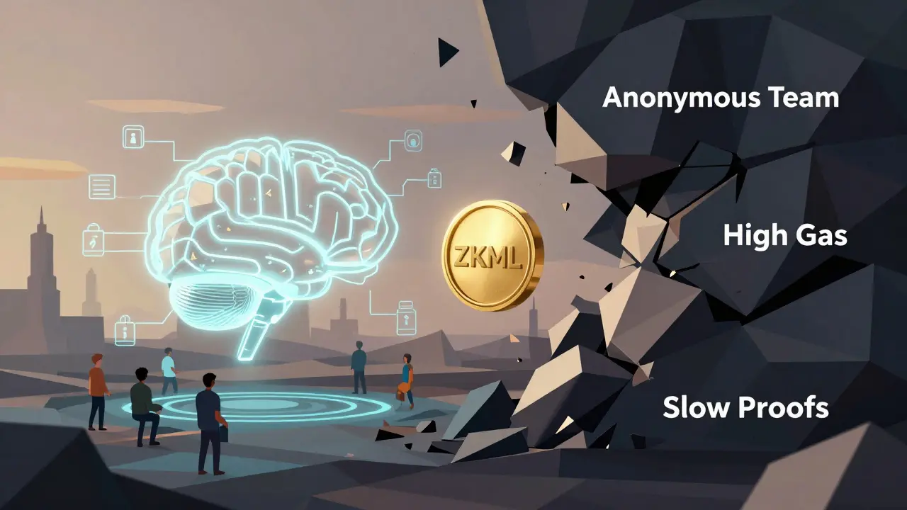 Contrasting landscape of ZKML's promise and risks, with a single token at the center