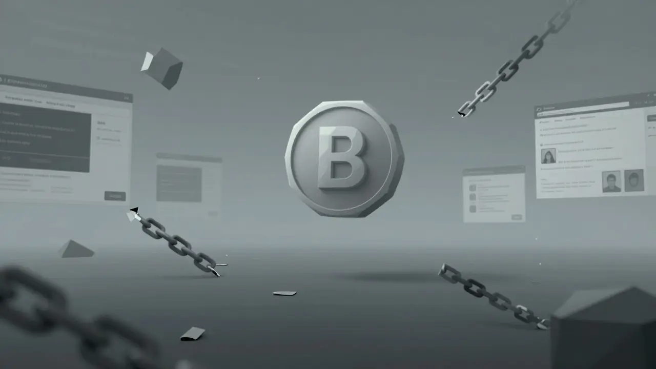 Empty digital void with a single faded GED token and outdated website fragments