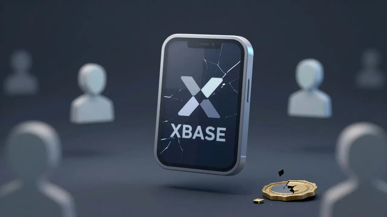 Faded Eterbase app icon floating alone in darkness with ghostly user silhouettes