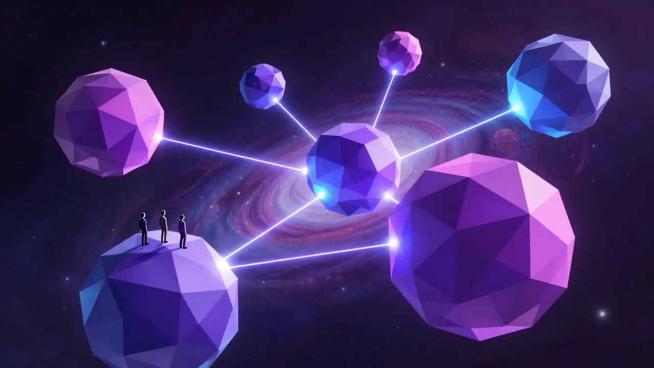 Abstract low poly galaxy representing crypto expansion