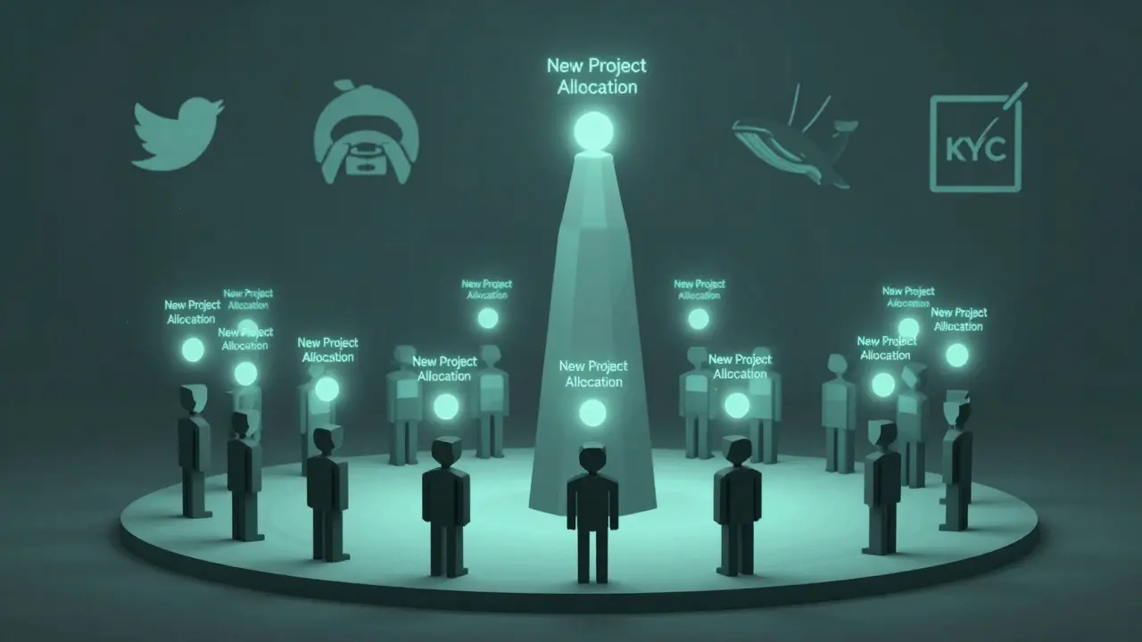 Identical avatars with equal access to a launchpad portal, symbolizing tier-less allocation.