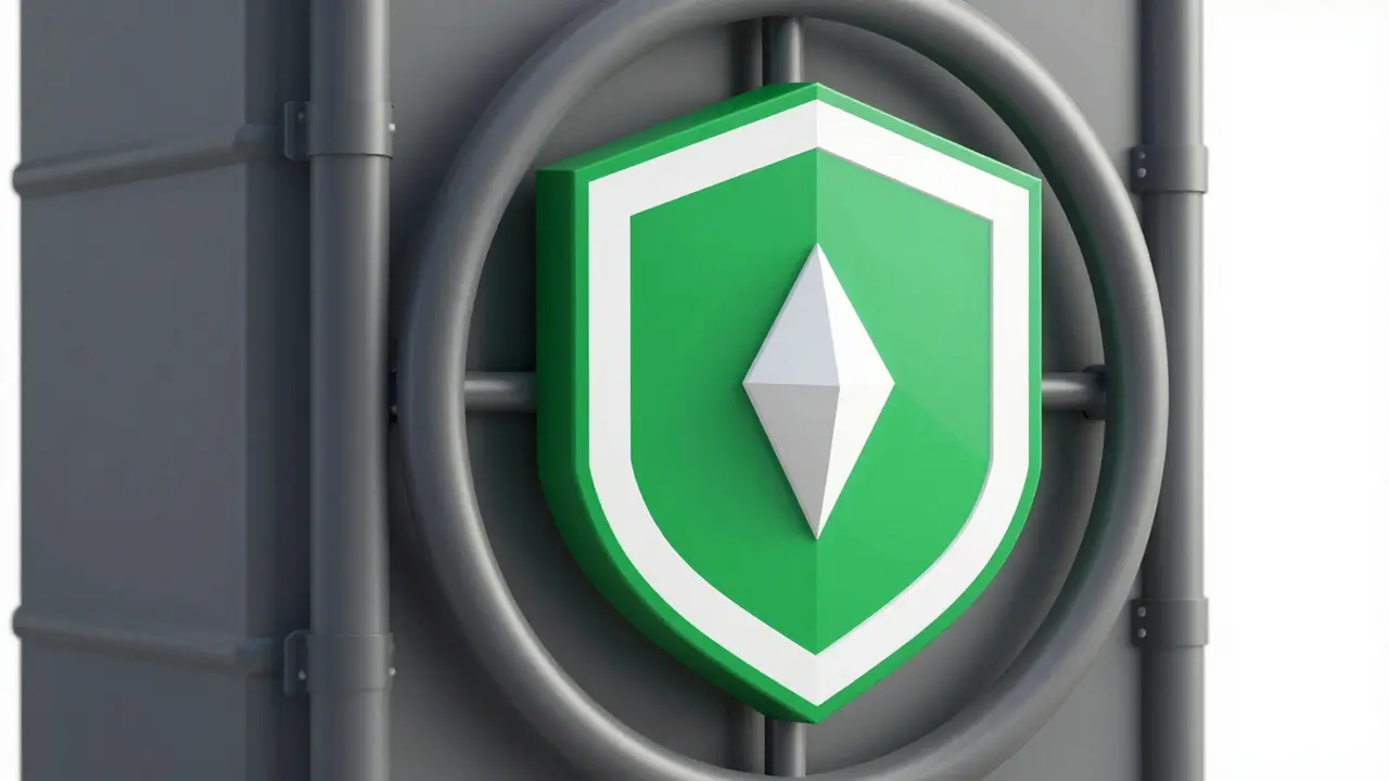 Low poly digital vault and shield protecting crypto tokens