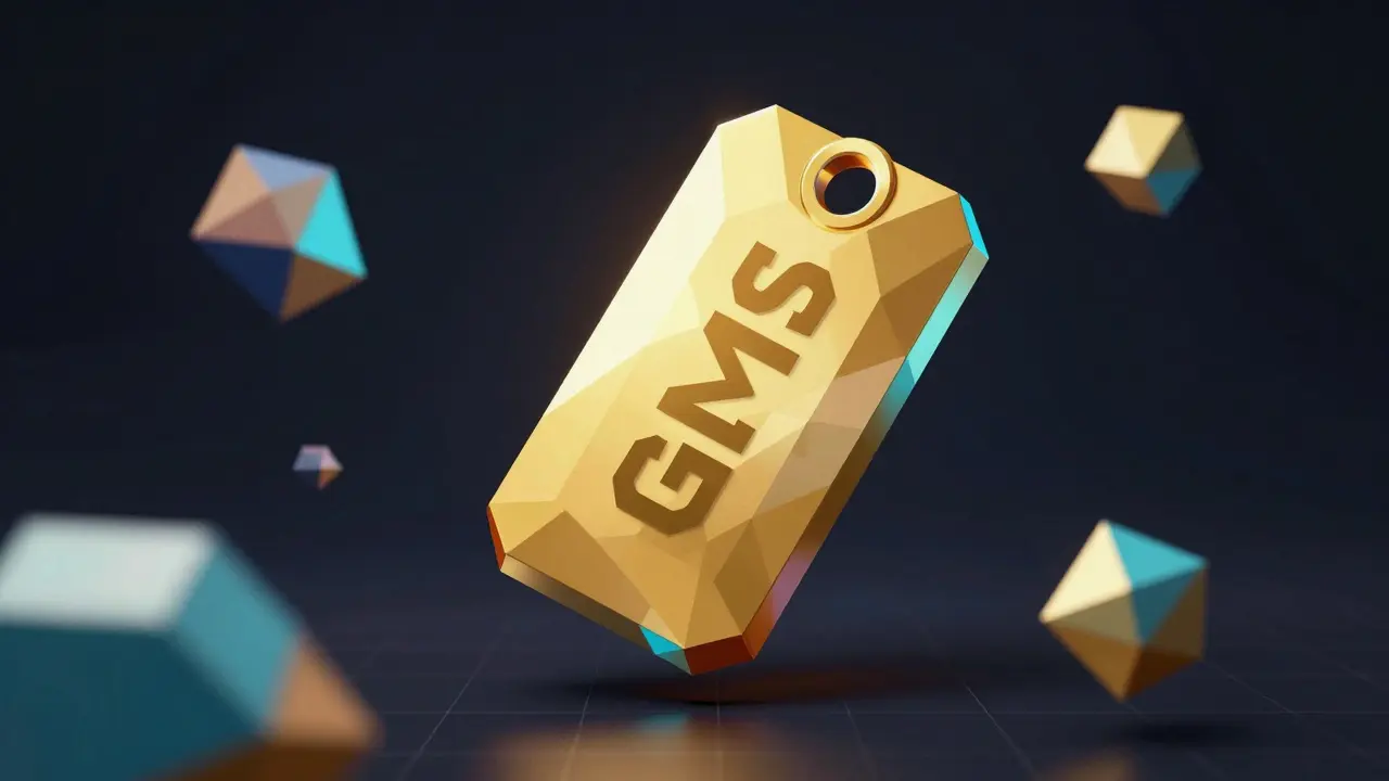 Faceted golden NFT key floating in a digital space