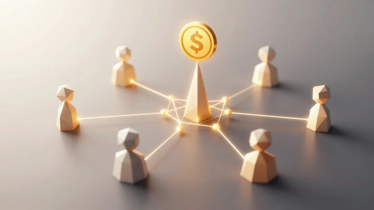 Geometric network diagram showing distributed risk in decentralized insurance