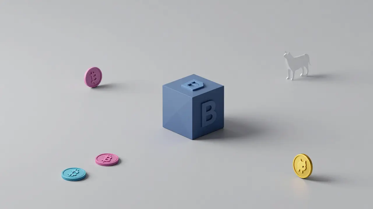 Isolated low poly blue coin in empty void representing zombie crypto project