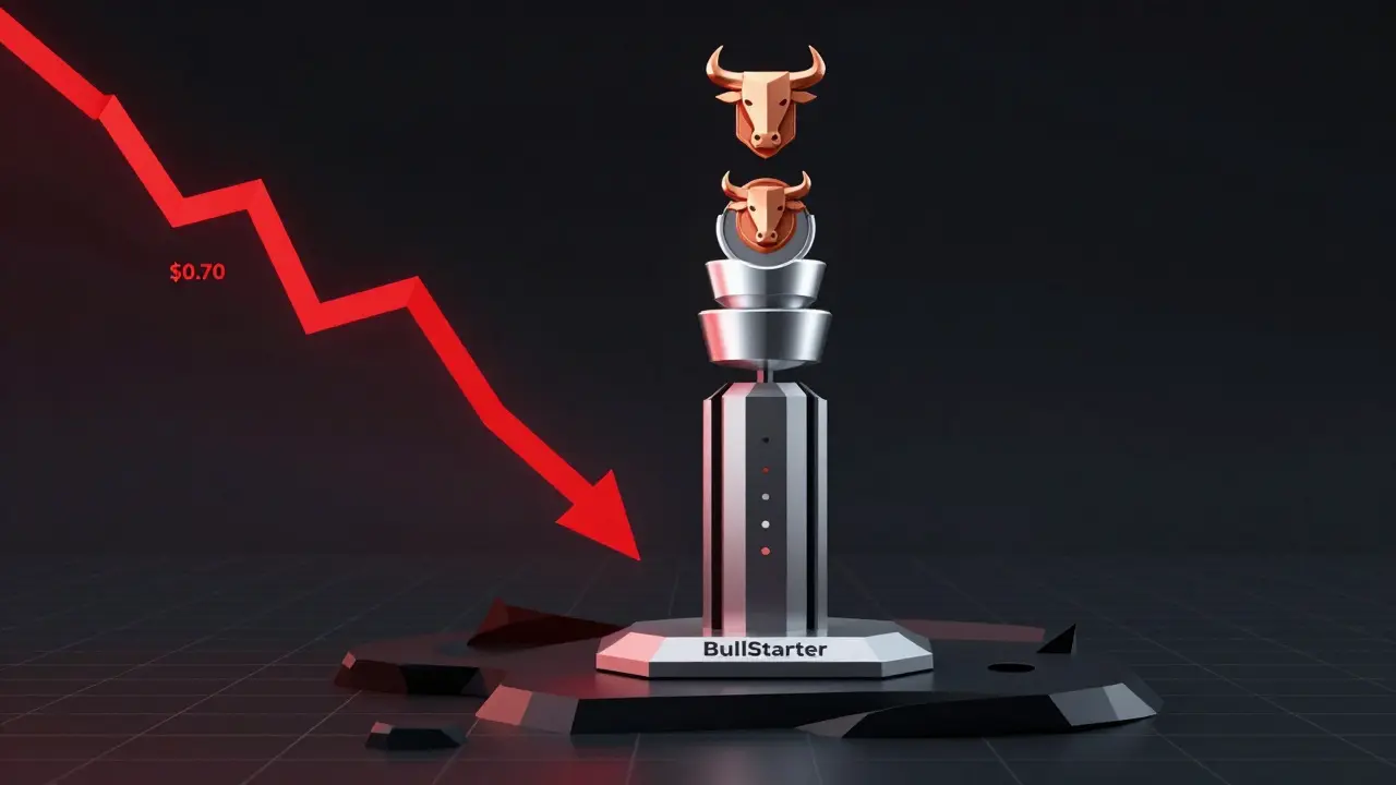Low poly chart showing BLP price drop and BullStarter platform
