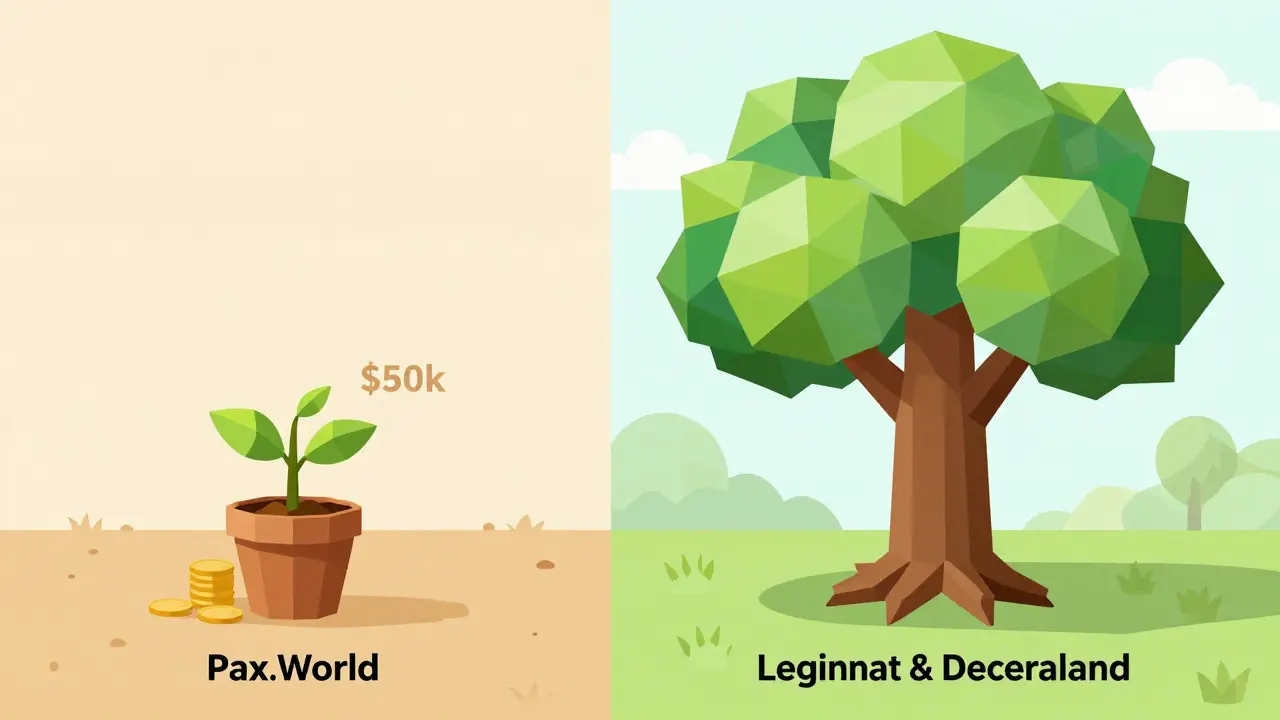 Low poly comparison of a failing project vs a thriving funded metaverse