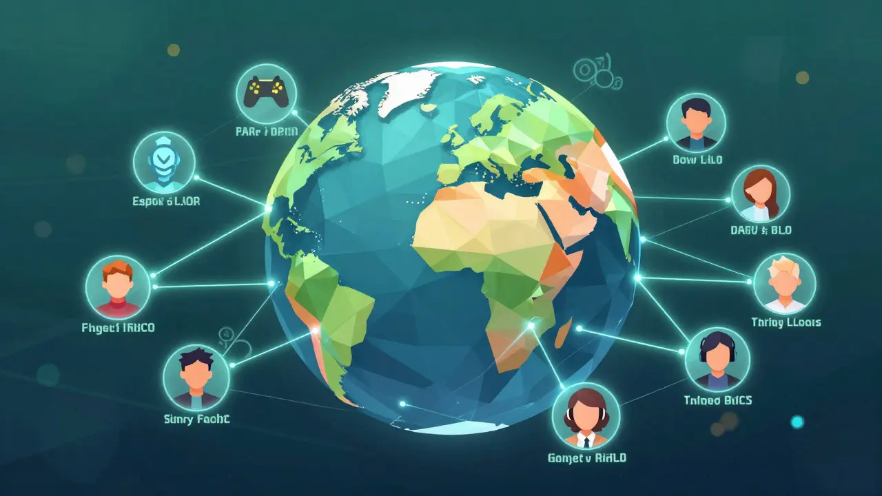 Low poly globe connecting gamers via glowing data streams