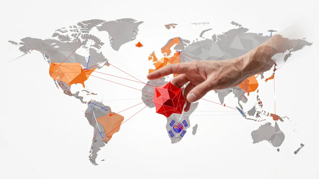 Low poly globe illustrating global tracking of illicit crypto flows