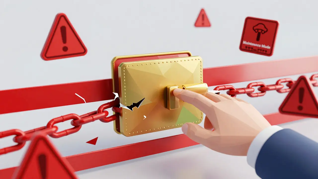 Low poly hand blocked by red barriers from accessing crypto wallet