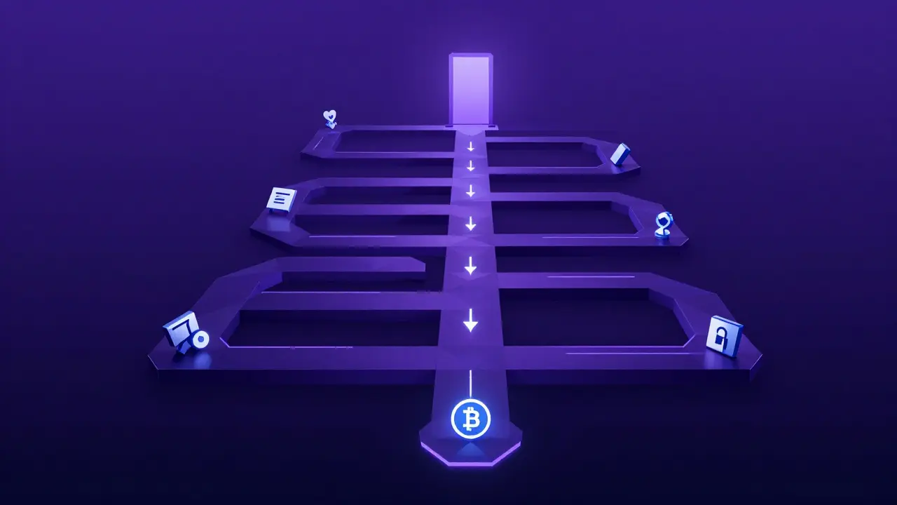 Low poly maze illustrating crypto license process