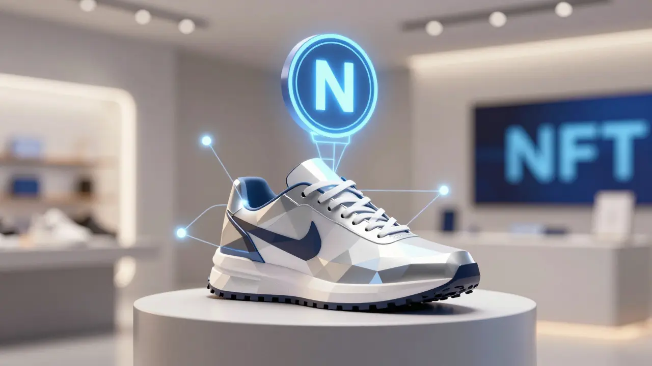 Low poly sneaker linked to digital token for hybrid NFTs