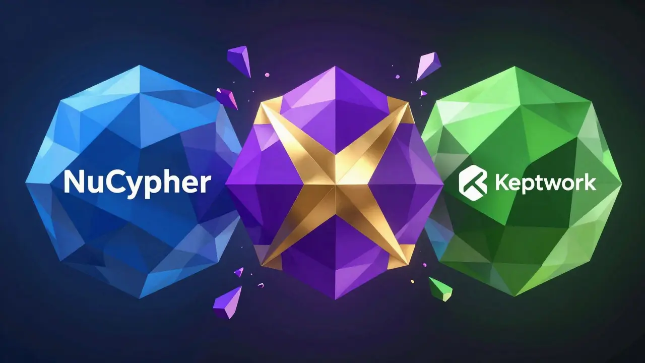 Two geometric shapes merging into one bright form