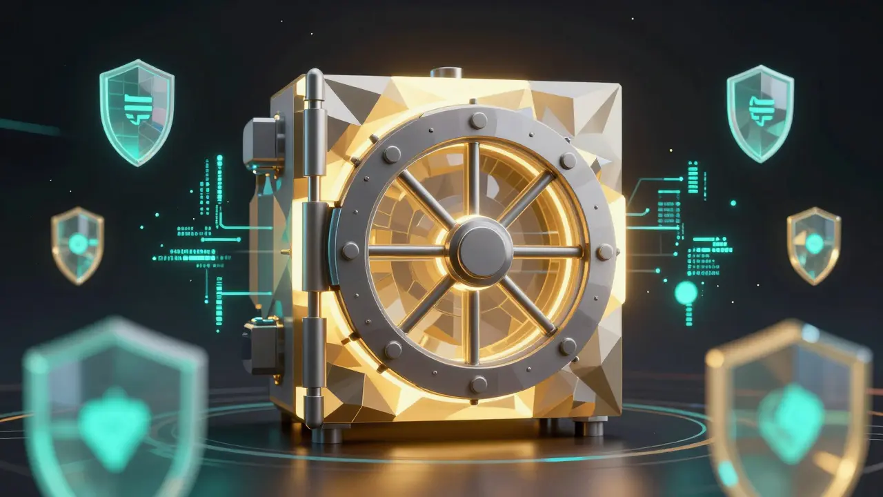 Abstract low poly vault symbolizing secure crypto asset storage