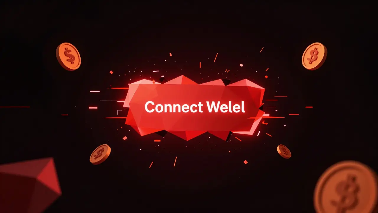 Abstract low poly visualization of a dangerous fake connect wallet button