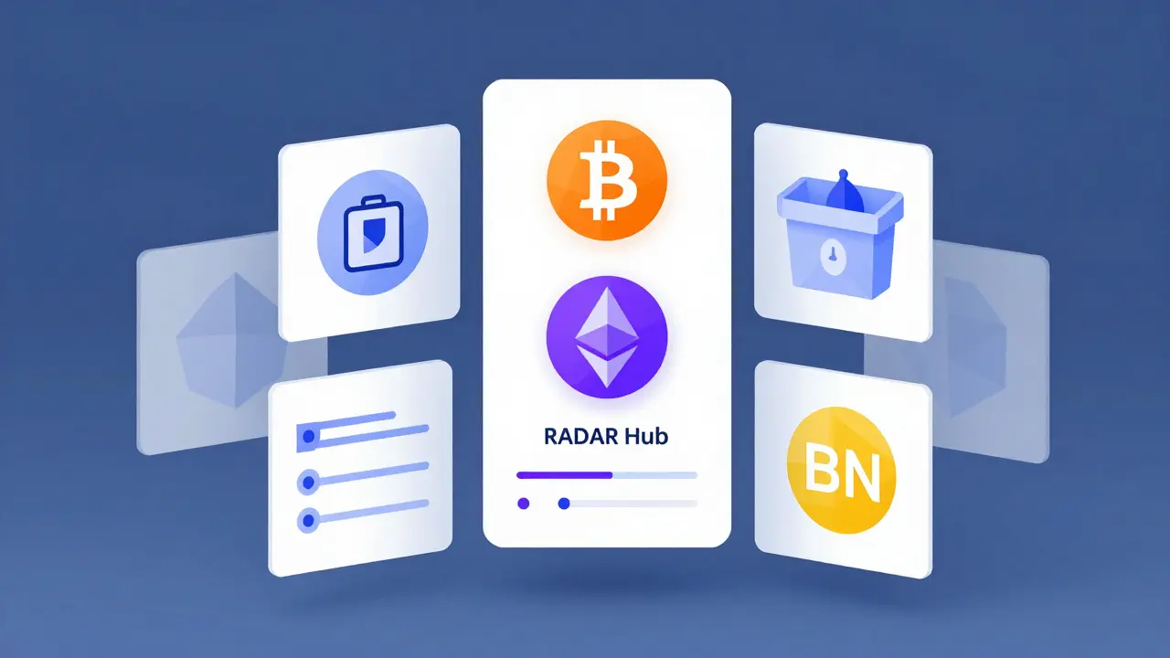 Geometric dashboard sorting diverse crypto assets