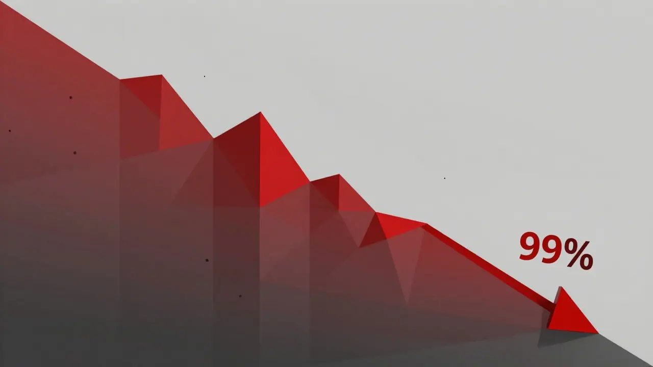 Low poly chart showing a steep red decline representing a massive price drop