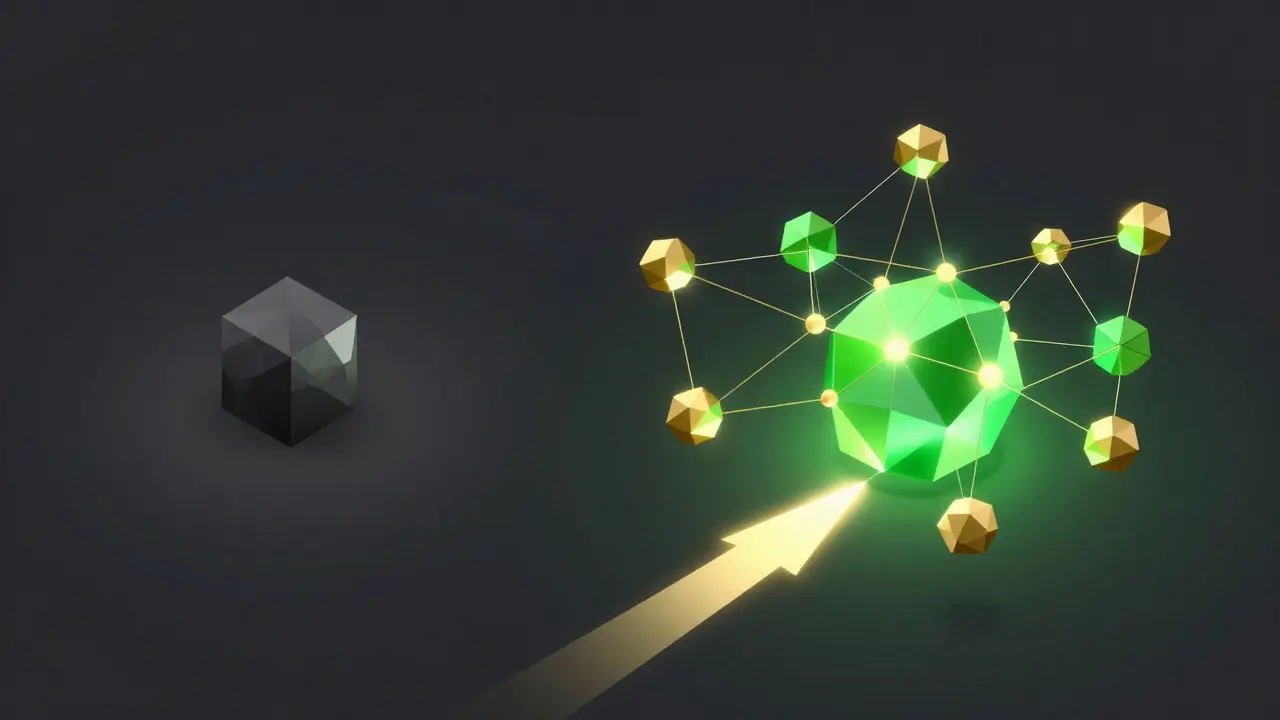 Low poly comparison between an isolated small project and a vibrant network