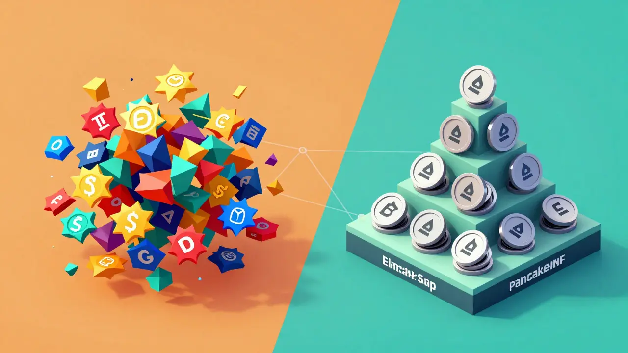 Low poly comparison of EDOGE and EDAO tokens