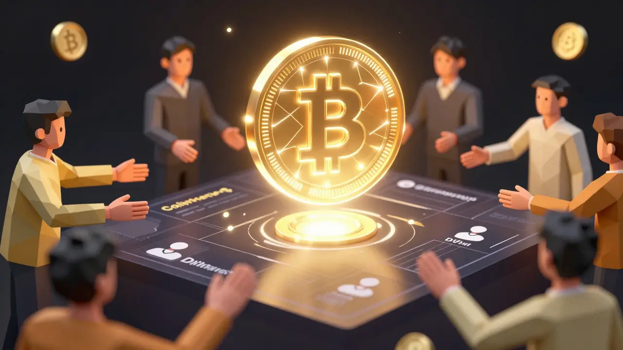 Low poly digital tokens floating over a grid, symbolizing a crypto airdrop