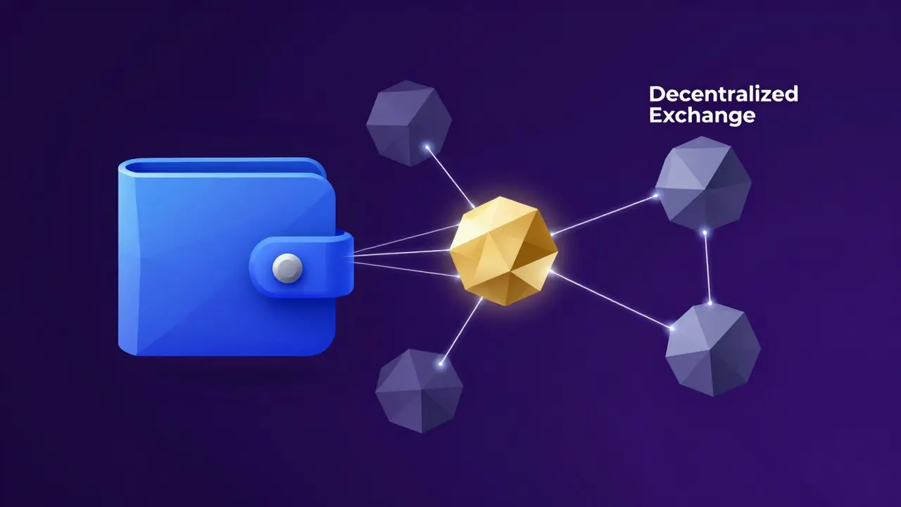 Low poly digital wallet connecting to a decentralized exchange network