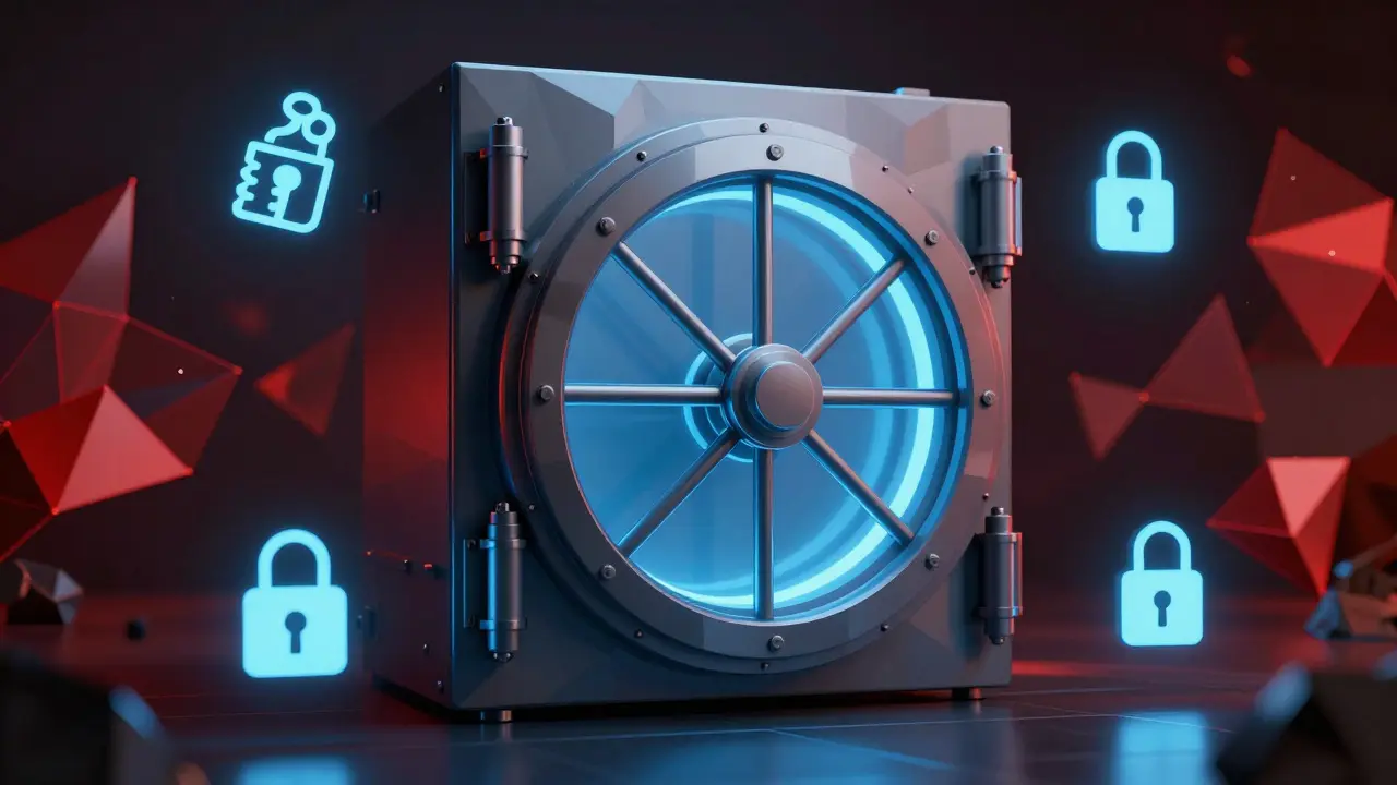 Low poly secure vault representing cold storage security