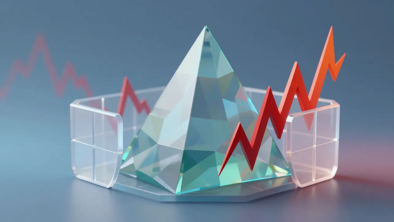 Low poly shield protecting an asset from volatile market spikes