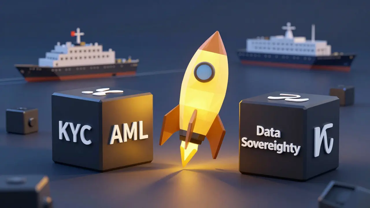 Small low poly rocket weighed down by heavy compliance blocks
