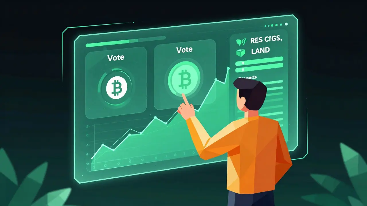 User voting on crypto exchange dashboard in low poly style