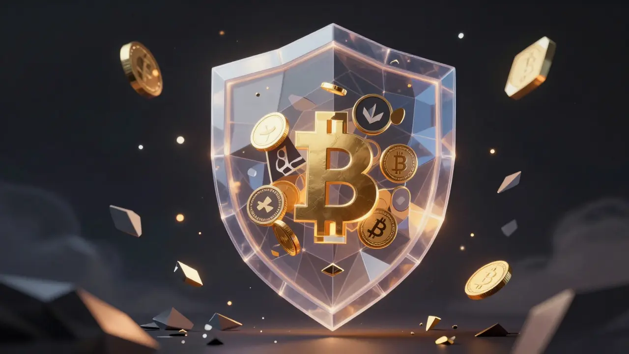 Geometric shield protecting crypto assets from volatility