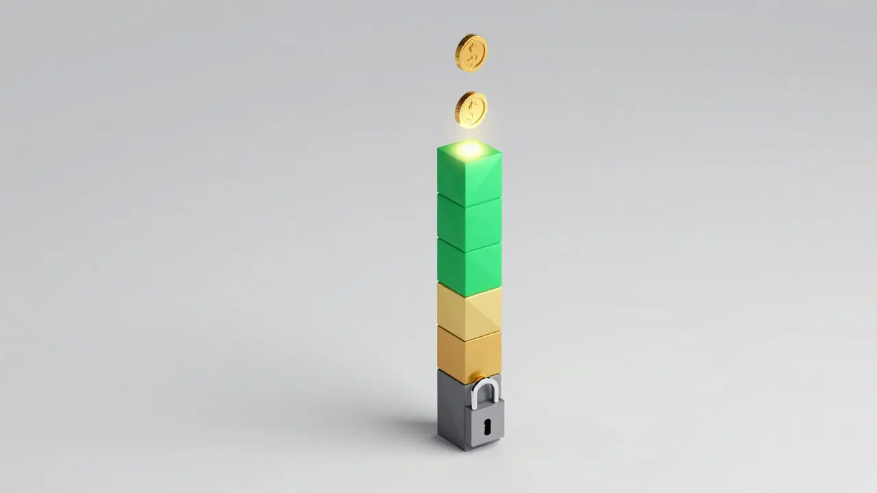 Isometric low poly chart showing token vesting stages