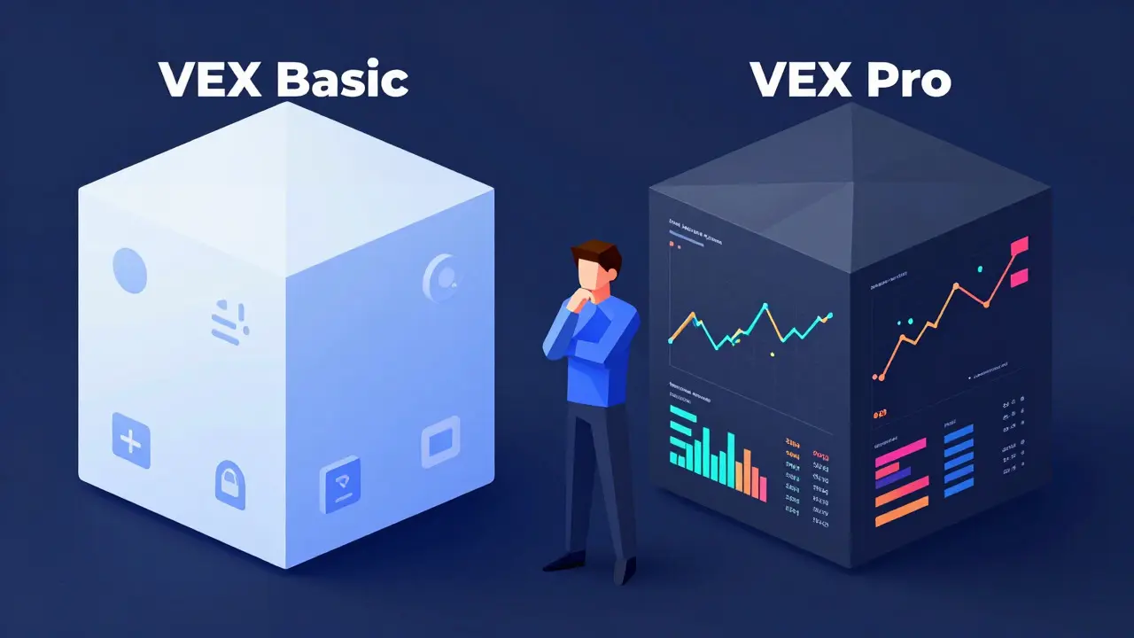 Low poly comparison of simple vs advanced trading interfaces for beginners and pros.