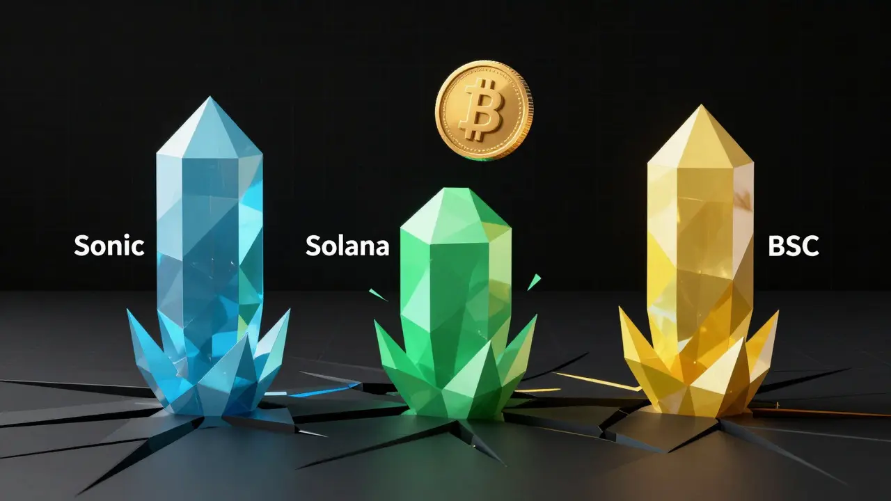 Low poly fragmented blockchain pillars showing network confusion