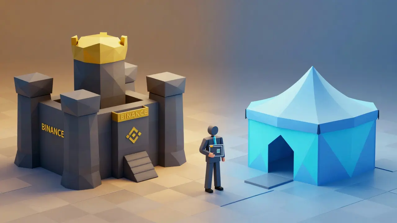 Low poly illustration comparing secure vs risky crypto platforms