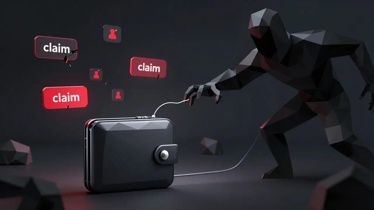 Low poly wallet being targeted by a shadowy hacker figure in a dark cyber scene