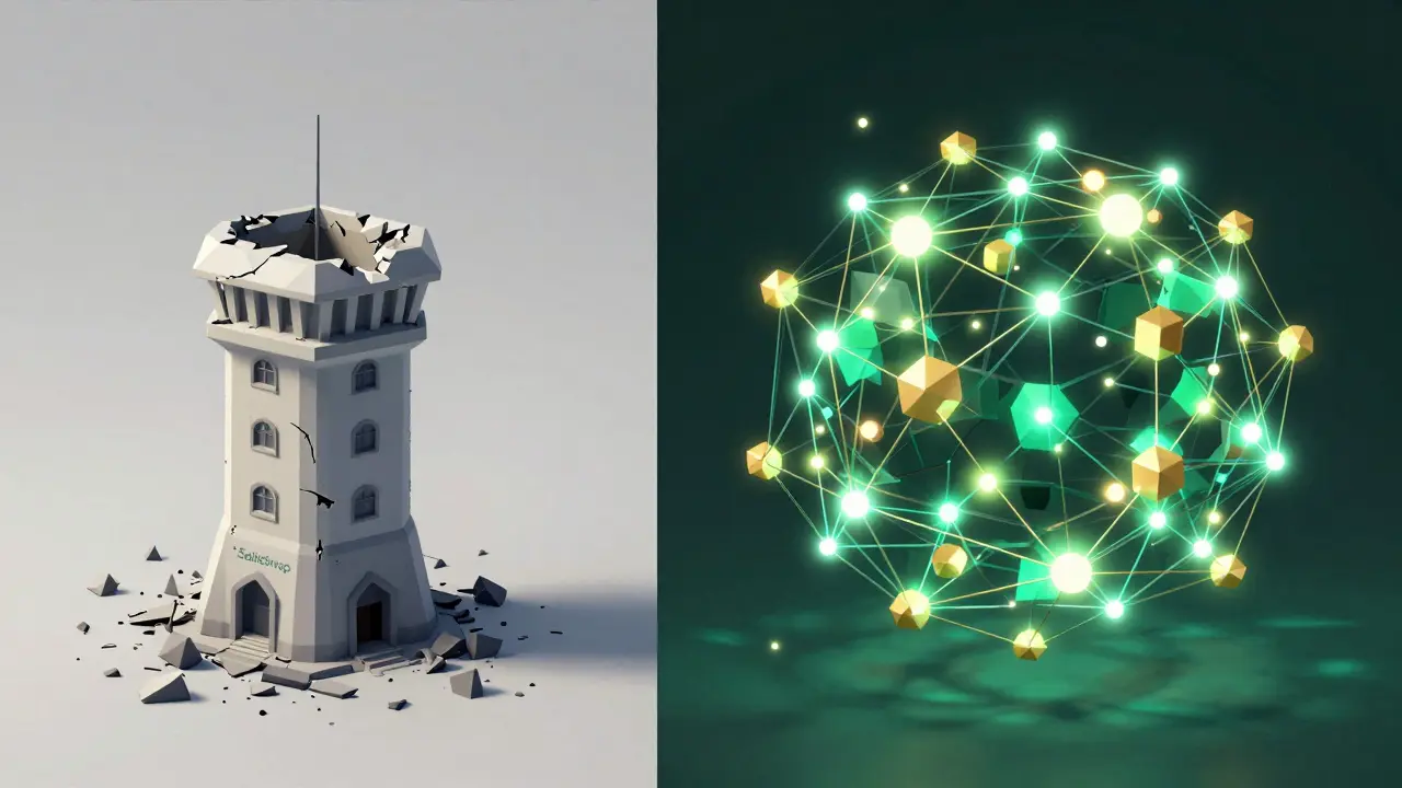Small crumbling tower vs large glowing network