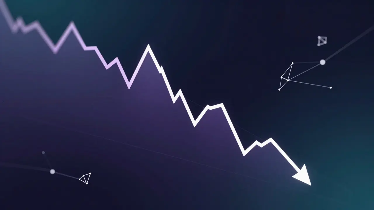 Abstract low poly graphic showing a volatile price trend and sparse network nodes indicating low liquidity.