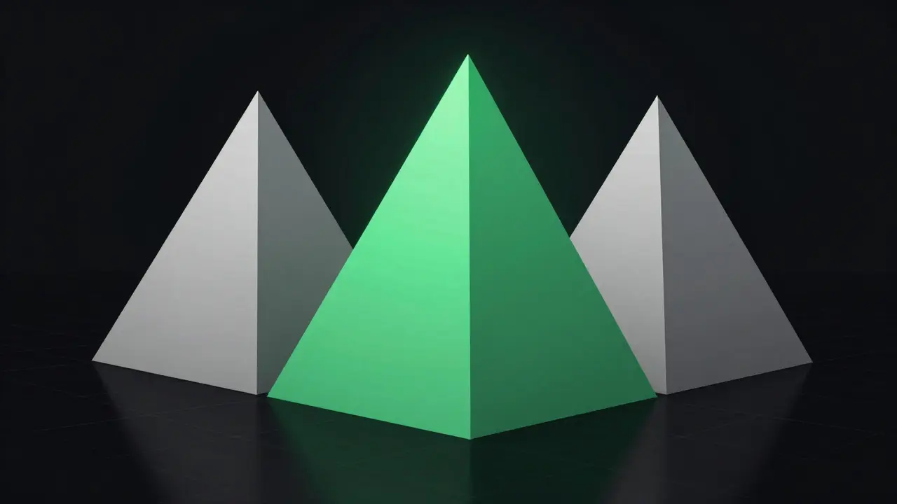 Abstract low poly triangles representing the trade-offs of the blockchain trilemma